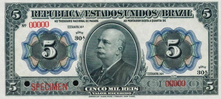 Front of Brazil p24s: 5 Mil Reis from 1913