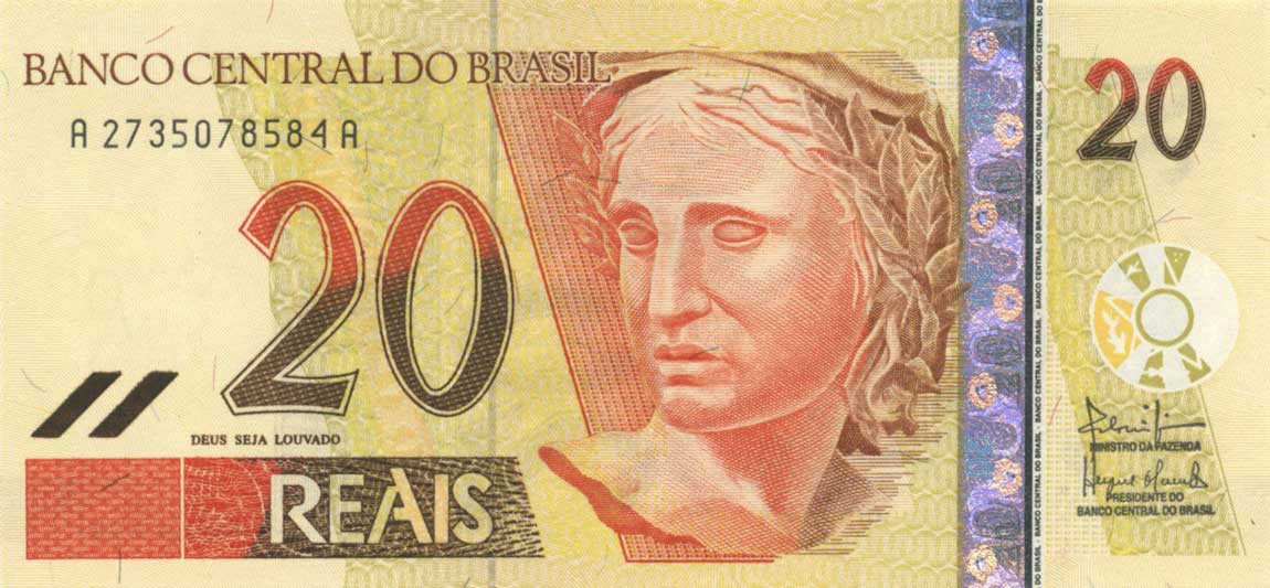 Front of Brazil p250b: 20 Reais from 2002