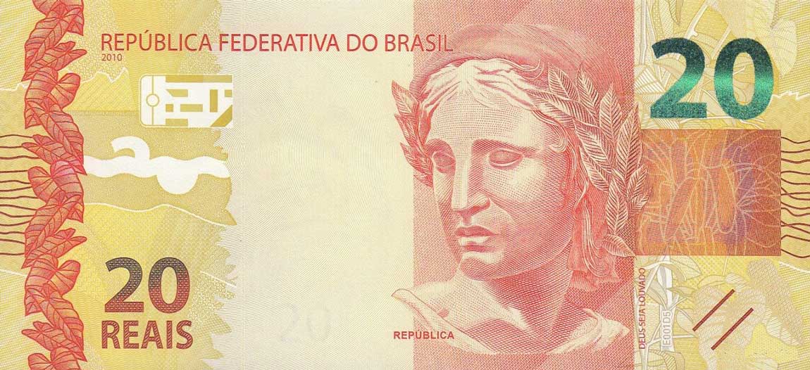 Front of Brazil p255a: 20 Reais from 2010