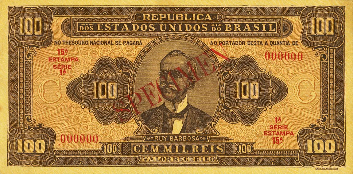 Front of Brazil p69s: 100 Mil Reis from 1924
