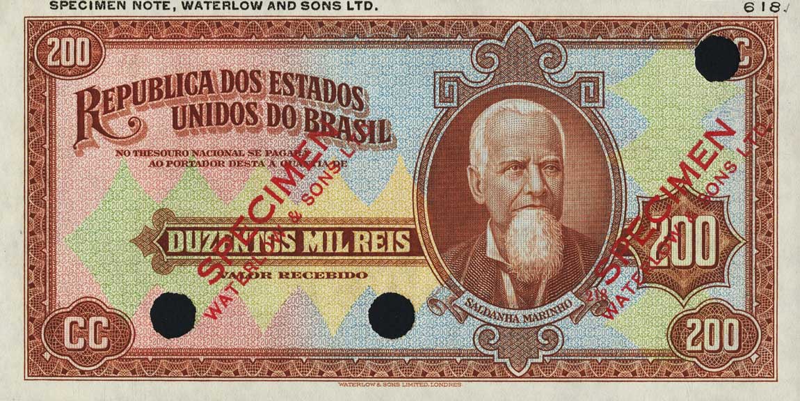 Front of Brazil p82s: 200 Mil Reis from 1936