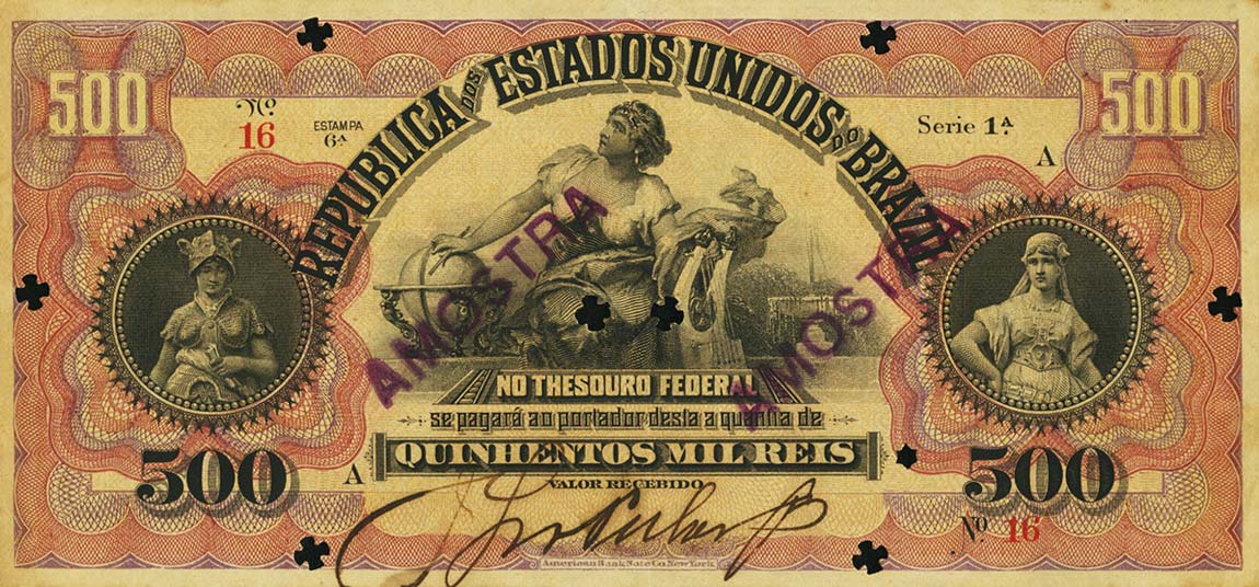 Front of Brazil p83s: 500 Mil Reis from 1897