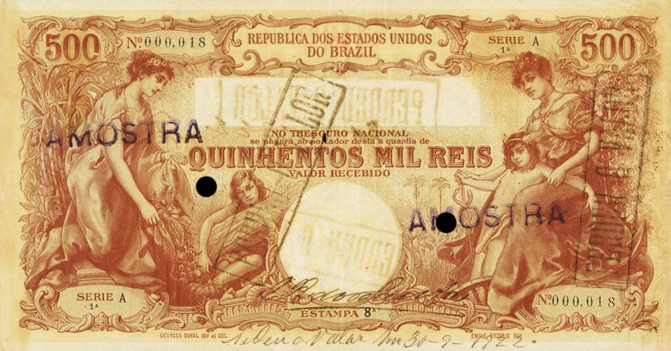 Front of Brazil p85s: 500 Mil Reis from 1904