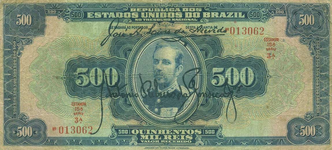 Front of Brazil p92b: 500 Mil Reis from 1931