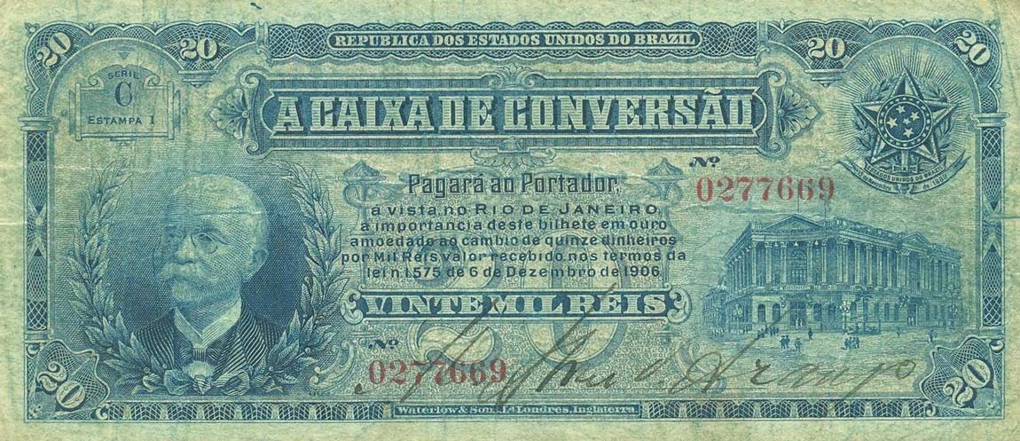 Front of Brazil p95: 20 Mil Reis from 1906
