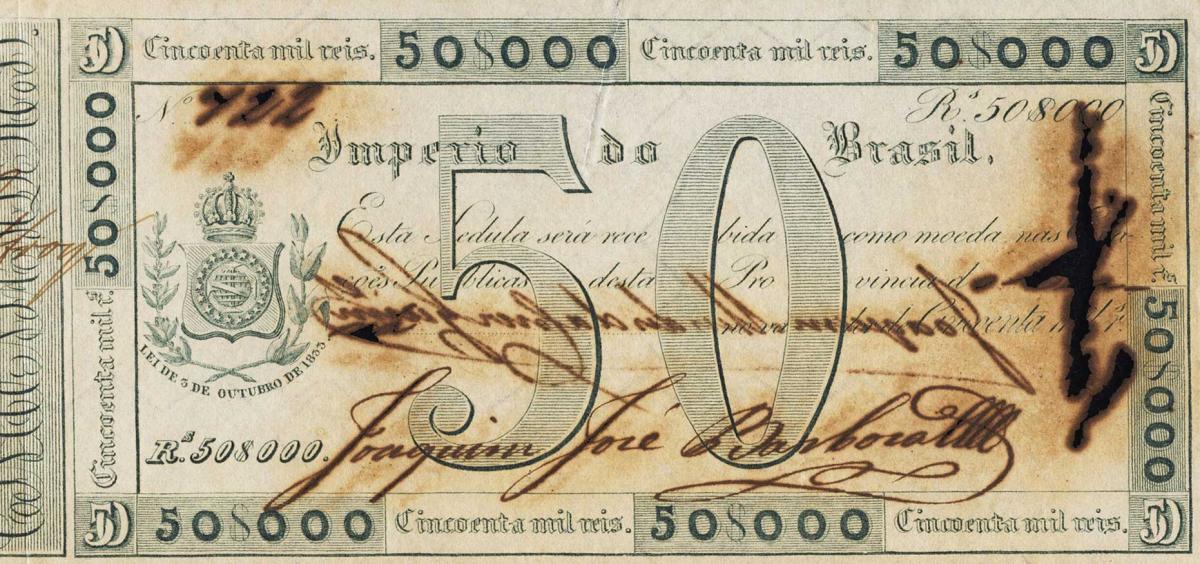 Front of Brazil pA156b: 50 Mil Reis from 1889