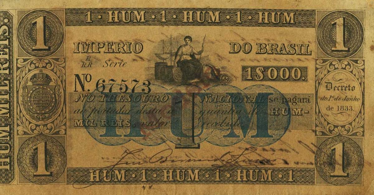 Front of Brazil pA219a: 1 Mil Reis from 1833