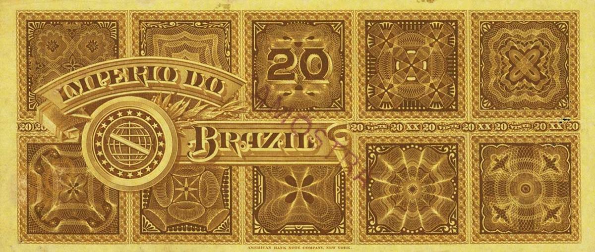 Back of Brazil pA263s: 20 Mil Reis from 1885