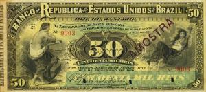 pS607As from Brazil: 50 Mil Reis from 1890
