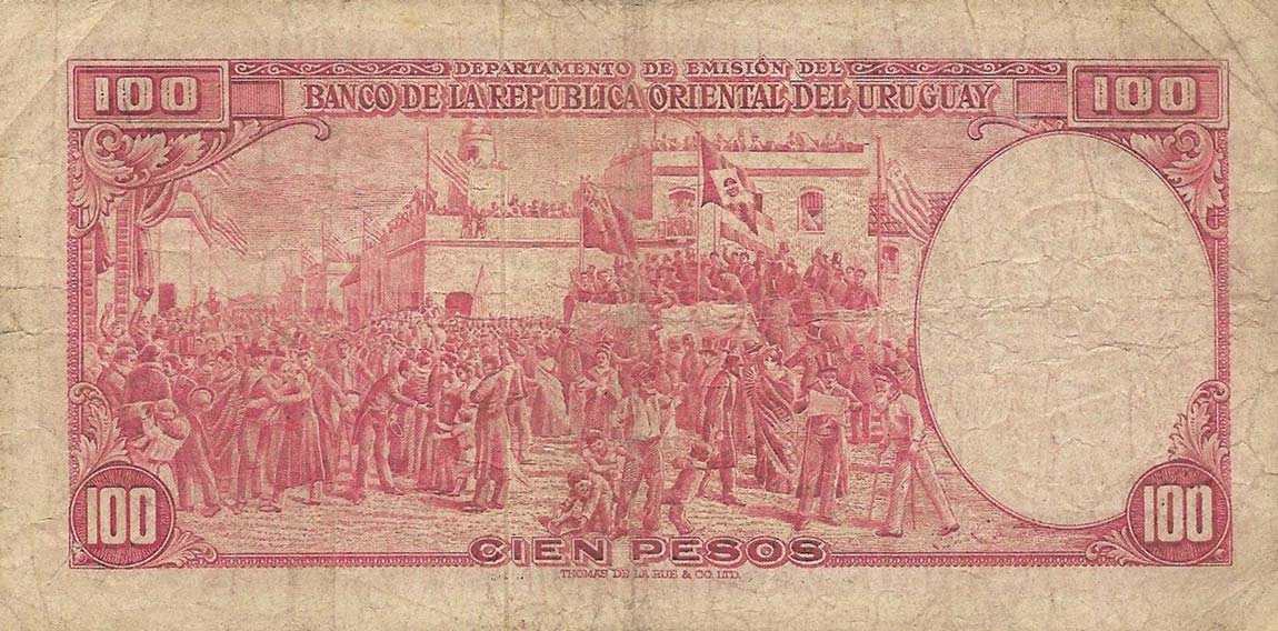 Back of Uruguay p39b: 100 Pesos from 1939