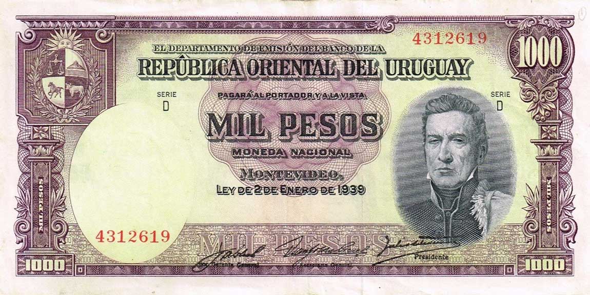 Front of Uruguay p45a: 1000 Pesos from 1939