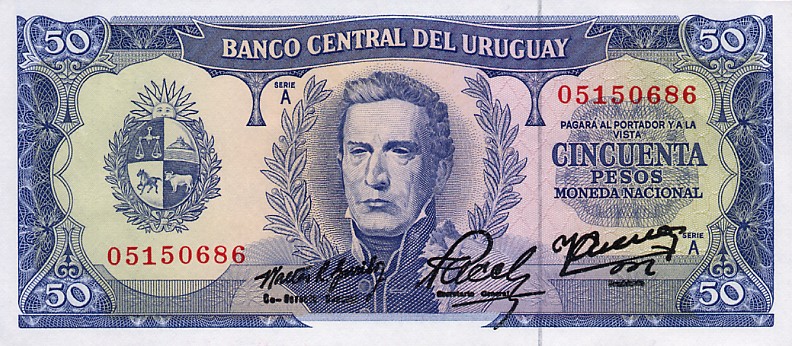 Front of Uruguay p46a: 50 Pesos from 1967