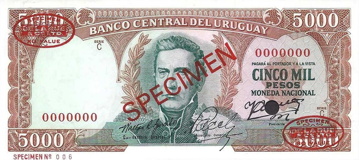 Front of Uruguay p50s: 5000 Pesos from 1967