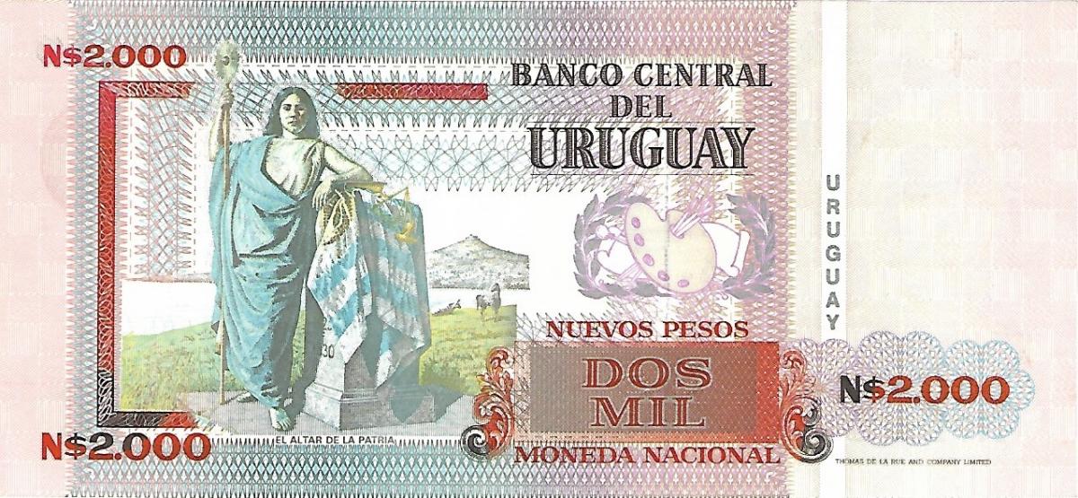 Back of Uruguay p68a: 2000 Nuevos Pesos from 1989