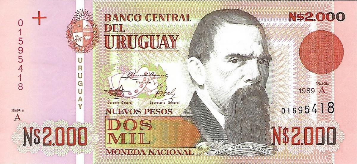 Front of Uruguay p68a: 2000 Nuevos Pesos from 1989