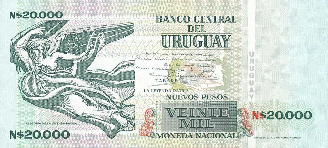 Back of Uruguay p69b: 20000 Nuevos Pesos from 1991