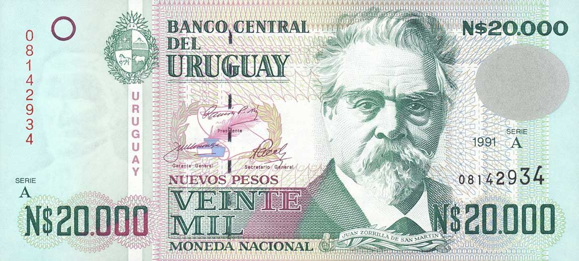 Front of Uruguay p69b: 20000 Nuevos Pesos from 1991
