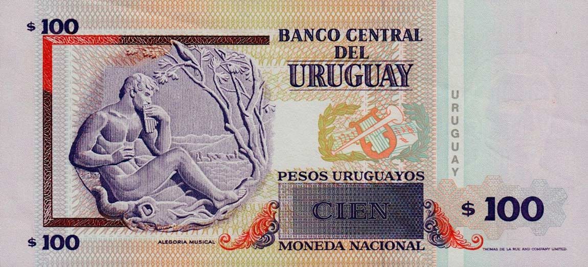 Back of Uruguay p76b: 100 Pesos Uruguayos from 1997