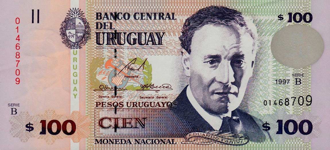 Front of Uruguay p76b: 100 Pesos Uruguayos from 1997