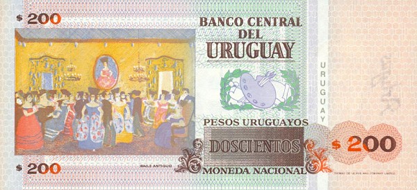 Back of Uruguay p77a: 200 Pesos Uruguayos from 1995