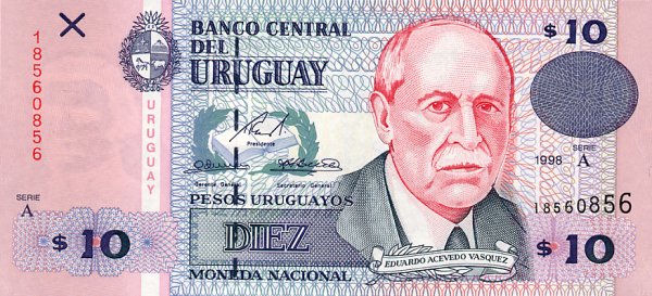 Front of Uruguay p81a: 10 Pesos Uruguayos from 1998