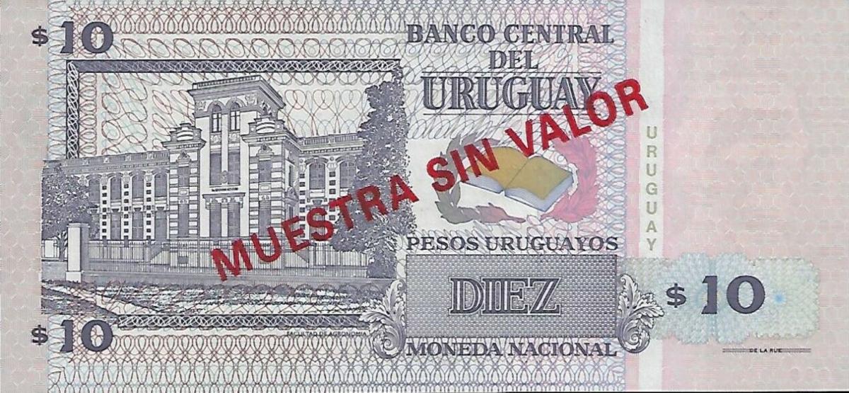 Back of Uruguay p81s: 10 Pesos Uruguayos from 1998