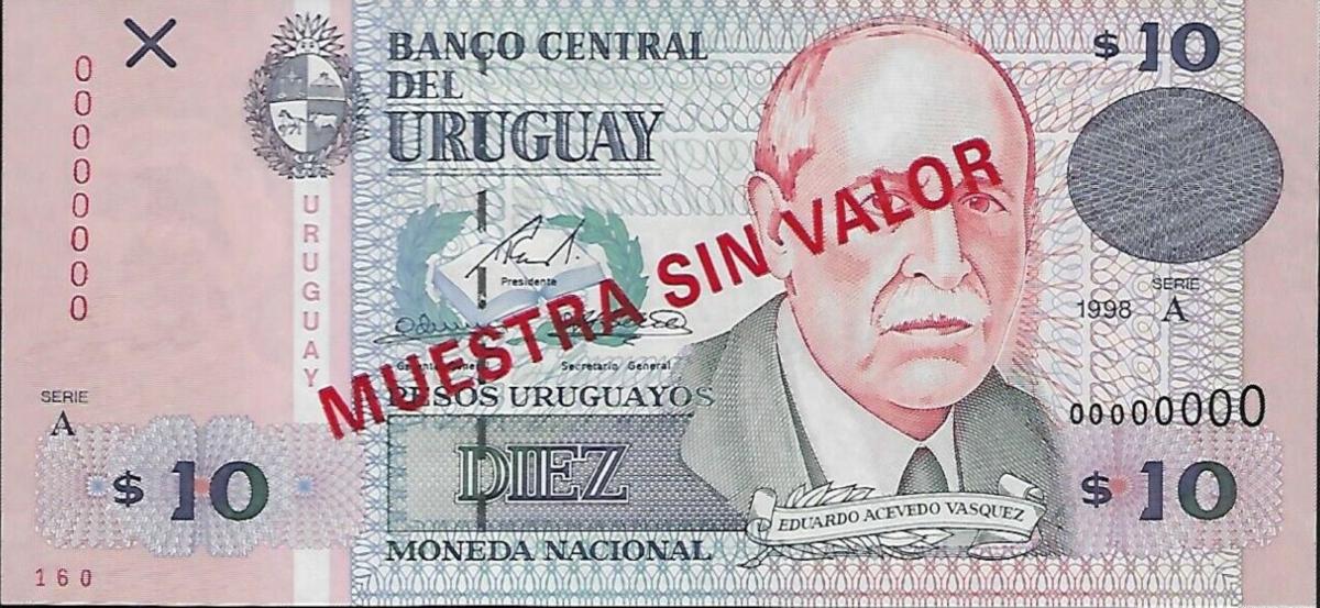 Front of Uruguay p81s: 10 Pesos Uruguayos from 1998