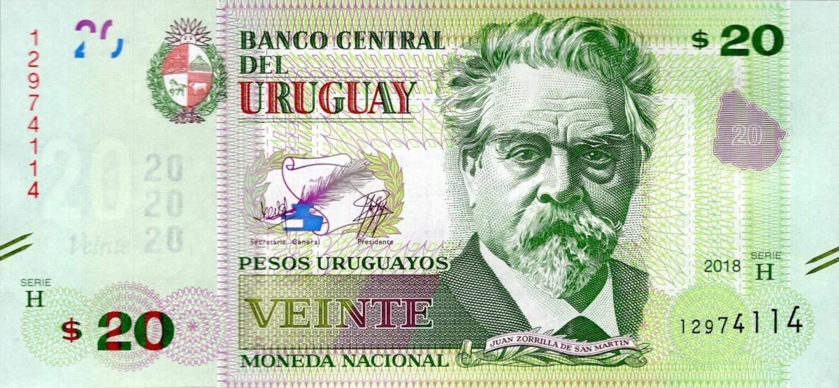 Front of Uruguay p93b: 20 Pesos Uruguayos from 2018
