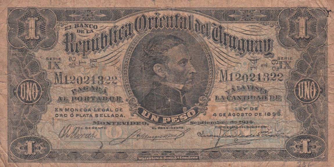 Front of Uruguay p9b: 1 Peso from 1924
