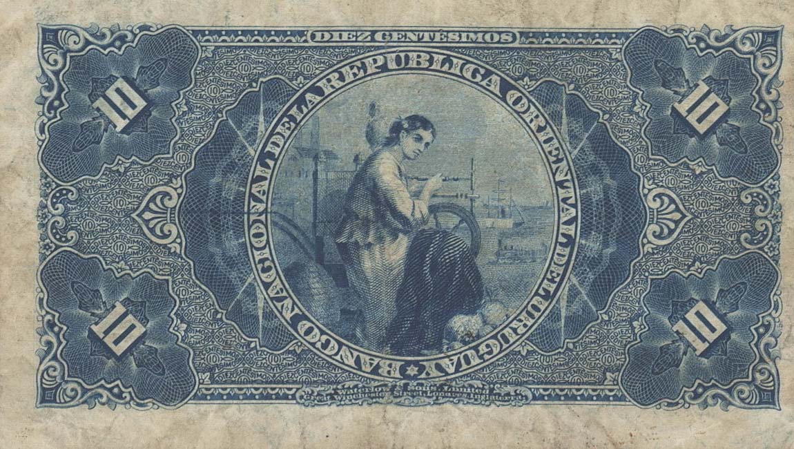 Back of Uruguay pA87a: 10 Centesimos from 1887