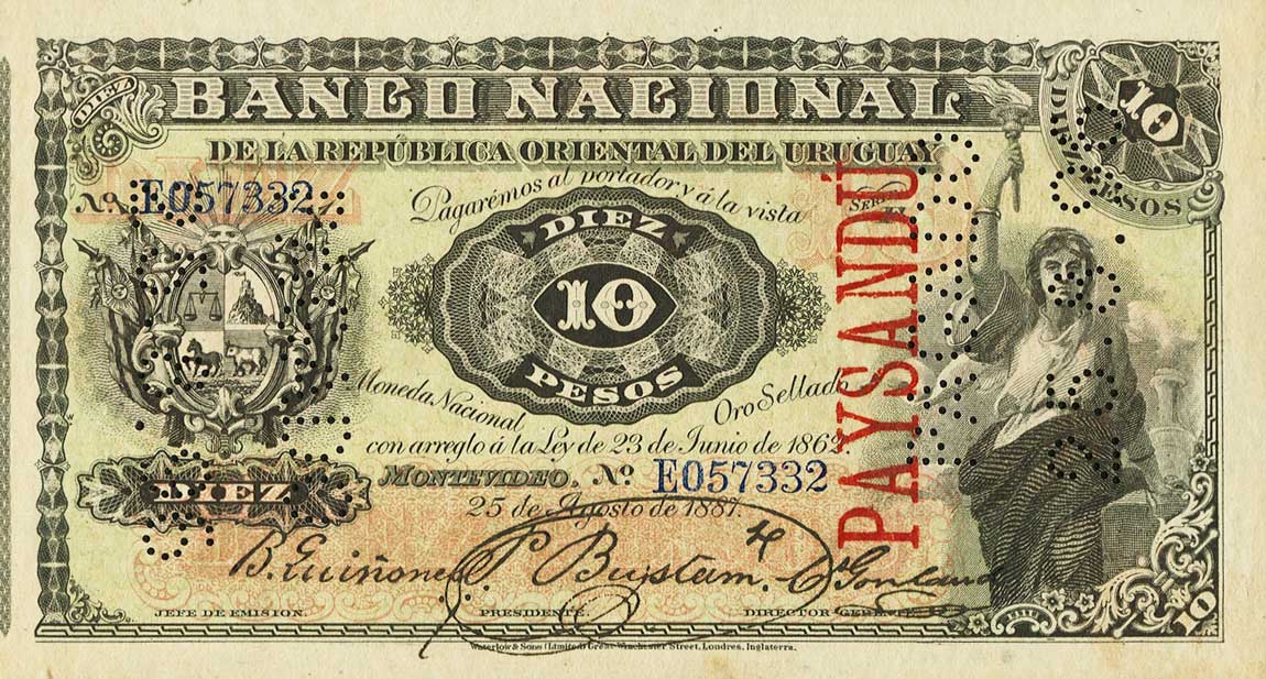 Front of Uruguay pA93c: 10 Pesos from 1887