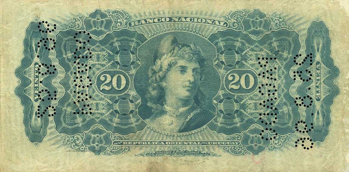Back of Uruguay pA94c: 20 Pesos from 1887