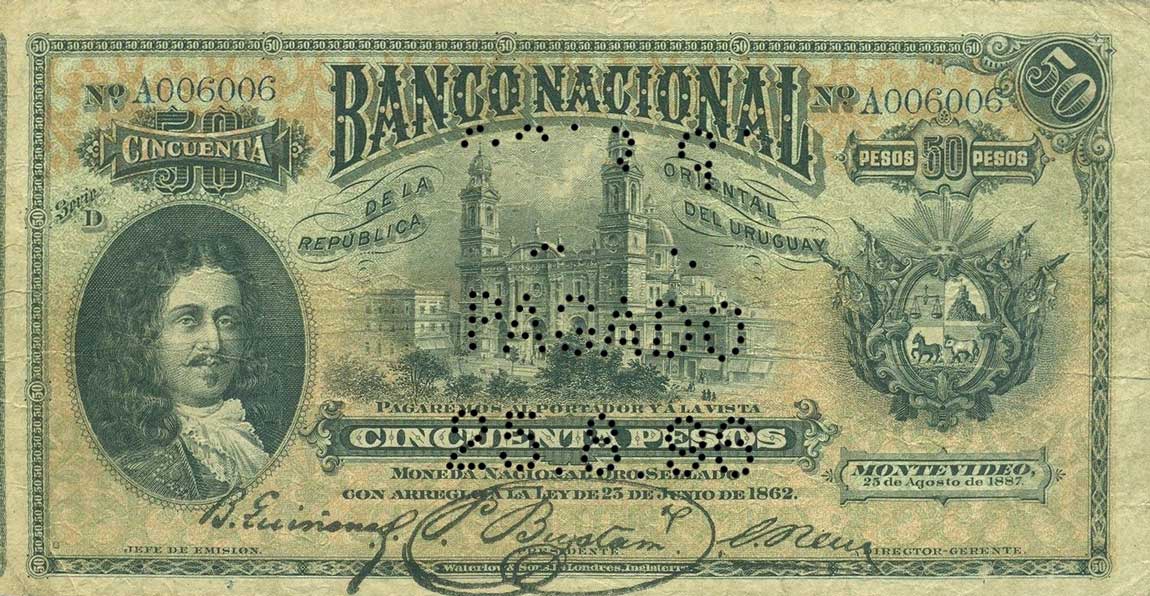 Front of Uruguay pA95b: 50 Pesos from 1896