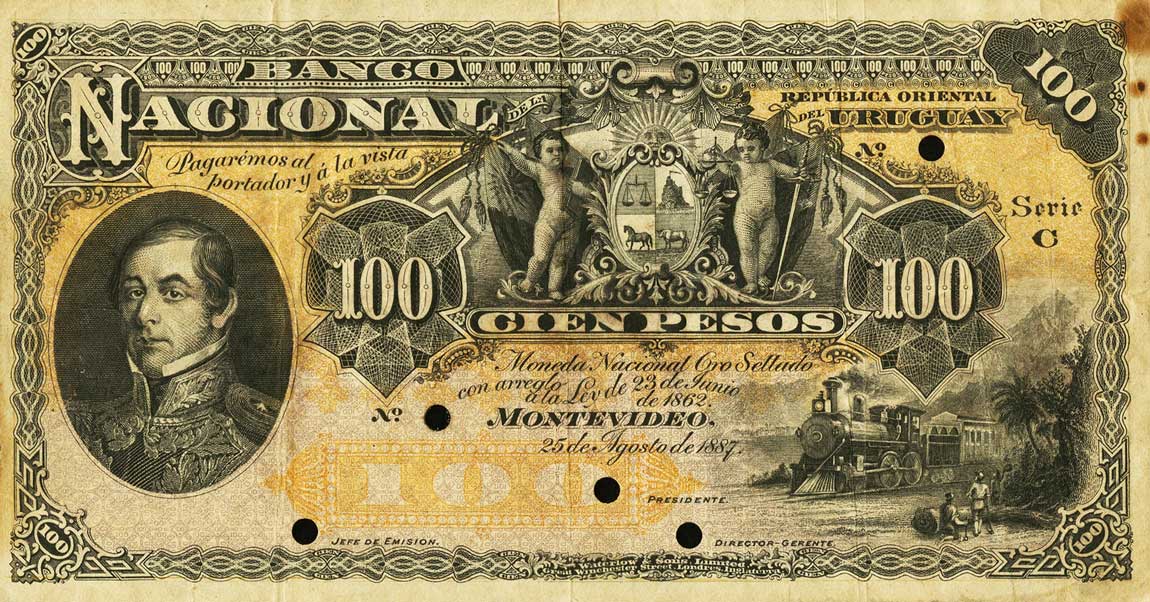 Front of Uruguay pA96r: 100 Pesos from 1887