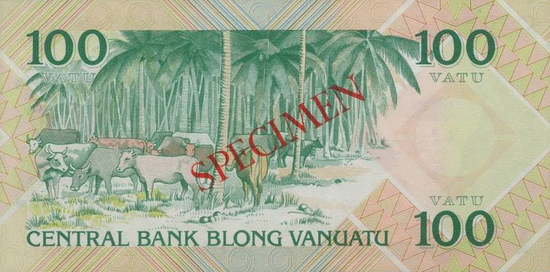 Back of Vanuatu p1s: 100 Vatu from 1982