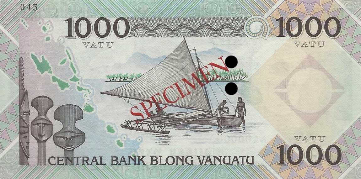 Back of Vanuatu p3s: 1000 Vatu from 1982