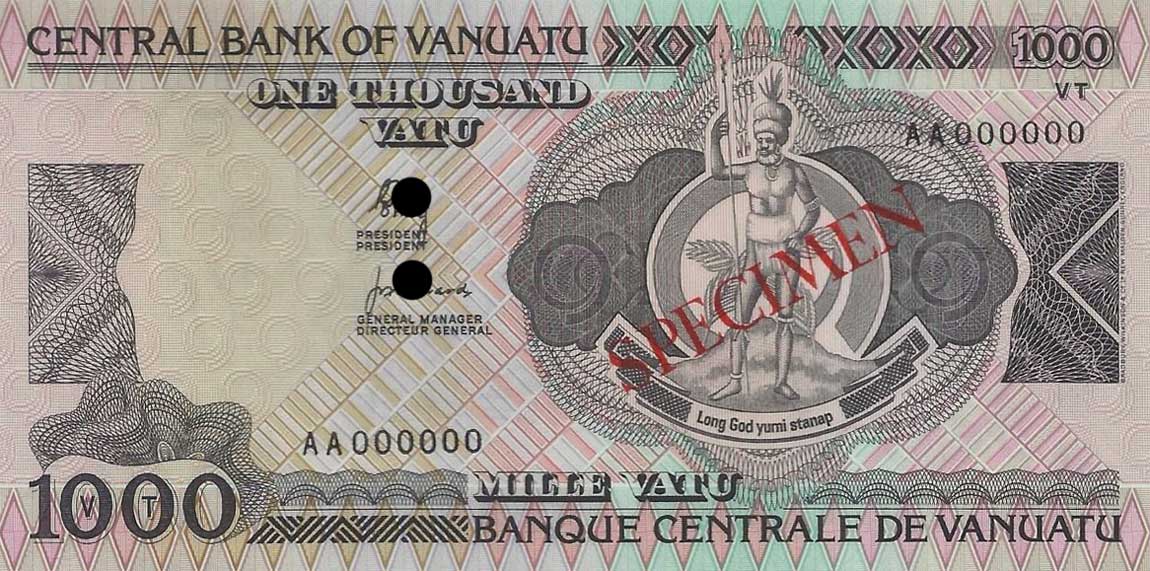 Front of Vanuatu p3s: 1000 Vatu from 1982