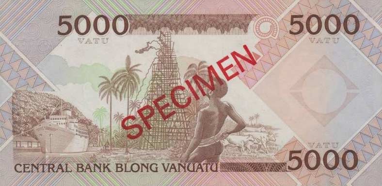 Back of Vanuatu p4s: 5000 Vatu from 1989
