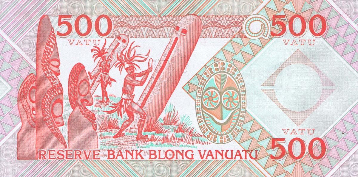 Back of Vanuatu p5a: 500 Vatu from 1993