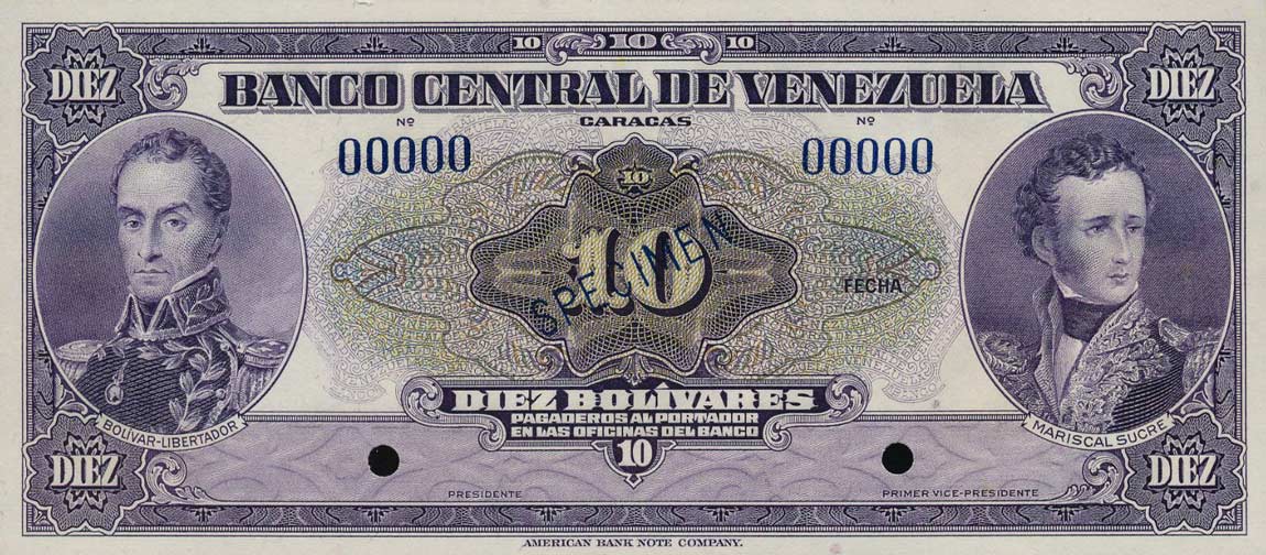 Front of Venezuela p31s: 10 Bolivares from 1945
