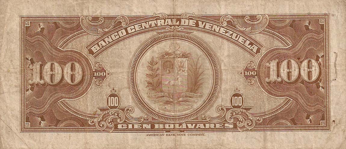 Back of Venezuela p34b: 100 Bolivares from 1953