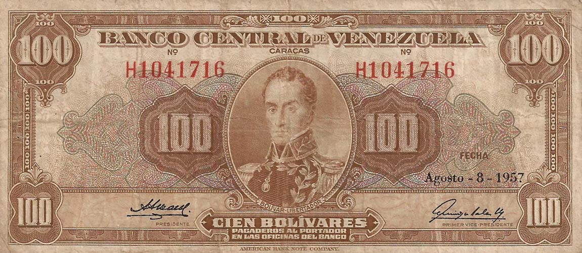 Front of Venezuela p34b: 100 Bolivares from 1953