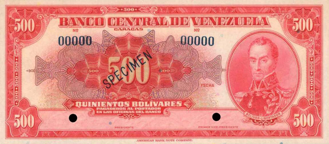 Front of Venezuela p36s: 500 Bolivares from 1943