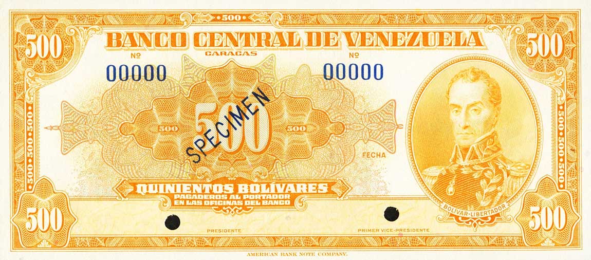 Front of Venezuela p37s: 500 Bolivares from 1953