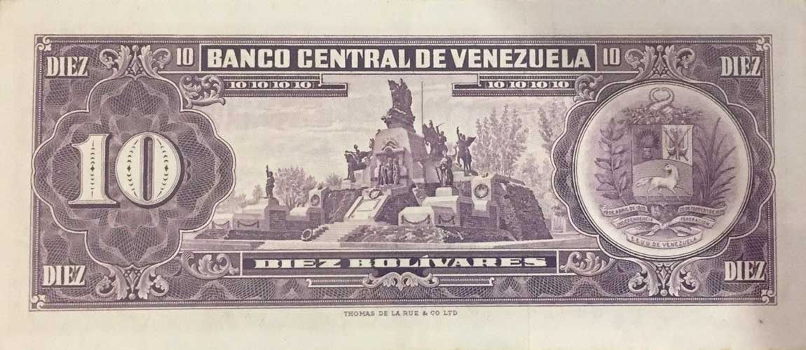 Back of Venezuela p38a: 10 Bolivares from 1952