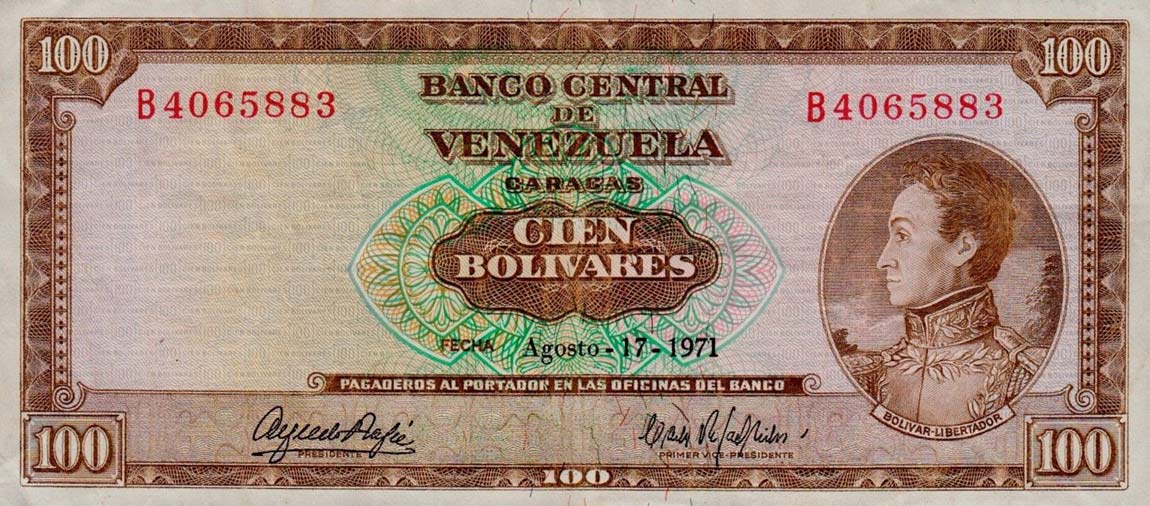 Front of Venezuela p48h: 100 Bolivares from 1971