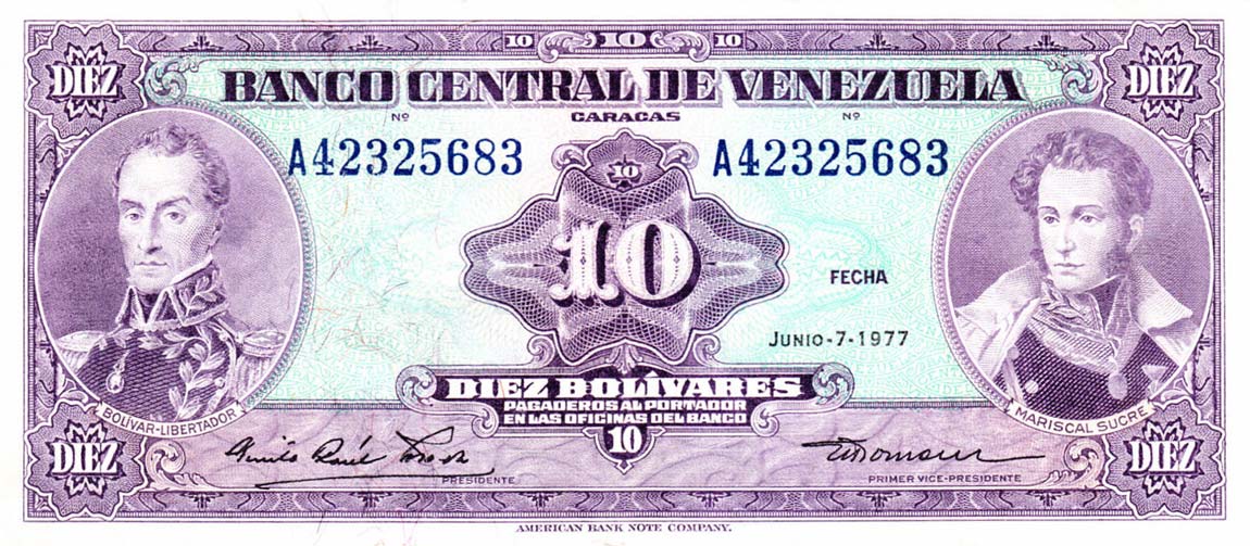 Front of Venezuela p51f: 10 Bolivares from 1977