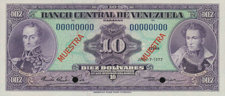 Front of Venezuela p51s3: 10 Bolivares from 1977