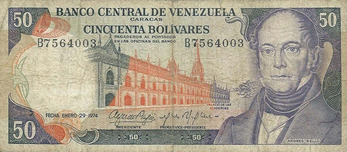 Front of Venezuela p54b: 50 Bolivares from 1974