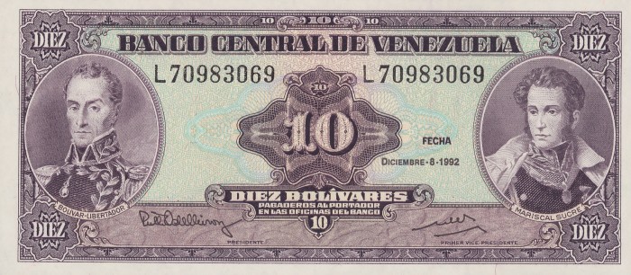 Front of Venezuela p61c: 10 Bolivares from 1992